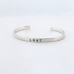 Estate Sterling Silver 925 Engraved "LOVE" Cuff Bracelet, Small Size, 6.87g